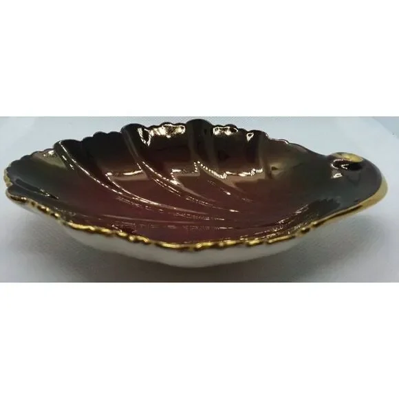 Carlton ware gold leaf maroon 5in dish Ware Hand Painted ceramic, signed - Picture 2 of 4